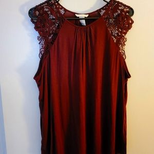 H&M maroon blouse with lace cap sleeves size L